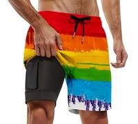 Générique Maillot de Bain 2 en 1 pour Homme avec Doublure de Compression intégrée élastique et séchage Rapide équipé de Poches Pratiques (Orange, XXXXXL)