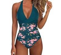 Générique Maillot De Bain Amaincissant Femme Sexy Col V Ventre Plat Maillot De Bain Bretelles Spaghetti Réglables Froncé Devant Vetement De Plage Contrôle du Ventre Rembourré