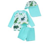 Générique Maillot De Bain Bebe Garcon - Maillot De Bain pour GarçOn Imprimé Dinosaure Manches Longues Rashguard Short De Bain Et Bonnet pour BéBé De 0 à 3 Ans Tenue D'éTé pour La Plage Et La Piscine