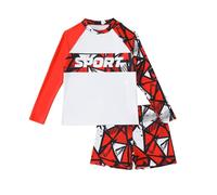 Générique Maillot de Bain Bebe, Maillot de Bain 2 pièces pour garçon, imprimé Lettres et Diamants, Manches Longues, Rashguard et Short de Bain à séchage Rapide, Protection UPF 50+ (7-12 Ans)