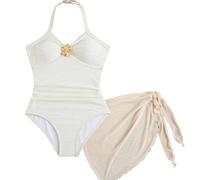 Générique Maillot de Bain Deux pièces côtelé pour Filles avec Jupe Portefeuille et Impression 3D idéal pour Les activités balnéaires Estivales