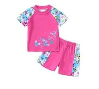 Générique Maillot De Bain Deux Pièces Fille - Maillot de Bain pour Petites Filles imprimé Floral Mignon et Tendance Manches Courtes et Short pour Enfants (Red 5-6 Years)