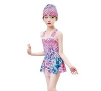 Générique Maillot De Bain Enfant 1 Pieces,Maillot De Bain D'éTé sans Manches pour Petites Filles Imprimé à Volants pour La Plage Ensemble Bikini Et Chapeau (5-6 Years)