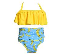 Générique Maillot De Bain Enfant Fille,Set Imprimer Maillots De Bain Enfants Toddler Bikini Costume Petites Filles Volants Deux Floral Beach Bathing Baby Wear 212Y (Yellow, 10-12 Years)