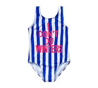 Générique Maillot De Bain Enfant,Maillot De Bain 1 PièCe pour Filles De 2 à 9 Ans avec Lettre à Rayures Verticales Bleues (Blue, 2-3 Years)