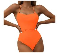 Générique Maillot De Bain Femme 1 PièCe Sexy,PièCe De Taille Haute Slim One- Maillot De Bain De Couleur Sexy Maillots De Bain Conservateurs Solides (Orange, S)