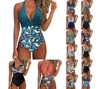 Générique Maillot de Bain Femme 1 Pieces Col en V Push Up Maillots Une Pièce, Contrôle du Ventre Maillots de Bain, Ruché Effet Gainant Ventre Plat Monokini