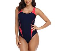 Générique Maillot De Bain Femme 1 Pieces,Maillot De Bain AthléTiques Col Rond Festonné Bas Dos Bretelles RéGlables (A, M)