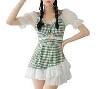 Générique Maillot De Bain Femme 1 Pieces Sexy,Maillot De Bain Taille Haute en Dentelle à Carreaux Thousand Bird (Green, M)