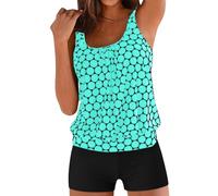 Générique Maillot de Bain Femme 2 Pièces Grande Taille imprimé rayé Tankini Top et Triangle Shorty Tankini Maillots de Bain Deux Femme Maillot de Bain Ensembles Deux Pièces Mode (Z01 Menthe Verte, L)