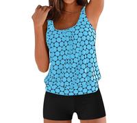 Générique Maillot de Bain Femme 2 Pièces Grande Taille imprimé rayé Tankini Top et Triangle Shorty Tankini Maillots de Bain Deux Femme Maillot de Bain Ensembles Deux Pièces Mode (Z01 Bleu Ciel, L)