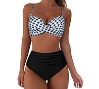 Générique Maillot De Bain Femme 2 Pièces Push Up Taille Haute Femme Bikinis Sets Maillot De Bain Vintage Floral Col V Bikini Femme Bikini Froncé et Torsadé Ensemble Bikini Swimsuit (Grey, XL)