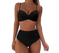 Générique Maillot De Bain Femme 2 Pièces Push Up Taille Haute Femme Bikinis Sets Maillot De Bain Vintage Floral Col V Bikini Femme Bikini Froncé et Torsadé Ensemble Bikini Swimsuit (Black, XXL)