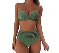 Générique Maillot de Bain Femme 2 Pieces, Taille Haute Push Up Bikini Set, Sexy Grande Taille Maillot de Bain de Plage, Conception en Croix Avant Classique Slim Swimwear (armée Verte, L)
