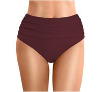 Générique Maillot de Bain Femme Culotte Été Gainant Haute Plissée Double Couche pour Plage Haut Triangle Élégant Ruched Slips Couleur Unie Short de Bain Amincissant Ventre Plat Maillot Noir (XXL)