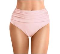 Générique Maillot de Bain Femme Culotte Été Gainant Haute Plissée Double Couche pour Plage Haut Triangle Élégant Ruched Slips Couleur Unie Short de Bain Amincissant Ventre Plat Maillot Noir (XL)