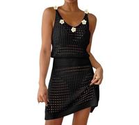 Générique Maillot De Bain Femme Kimono Gilet Tunique Plage Col en V Bretelles Cache Robe Crochet Été Dentelle Au Grande Taille Tenue Voile Coton Boho/Bohème Longue 3-Le Noir M