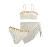 Générique Maillot De Bain Fille 12 Ans 2 Pieces - Maillot de Bain Deux pièces pour Filles Haut Tankini et Short de Bain Unis pour Adolescentes et Jeunes Filles (White 9-10 Years)