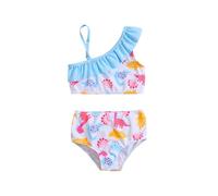 Générique Maillot De Bain Fille 2 Pieces,Enfant en Bas âGe éTé Filles NœUd Dessin Animé Dinosaure Imprimé Volants Maillot De Bain Deux PièCes (Blue, 5-6 Years)