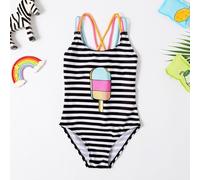 Générique Maillot de Bain Fille 6 Ans, Maillot de Bain Une pièce Fille Rayures Estival Motifs gourmands Glace Confortable nage Piscine Plage