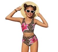 Générique Maillot de Bain Fille - Maillot de Bain Deux pièces Fille Style léopard avec Soutien-Gorge Triangle réglable et Bas à Liens latéraux