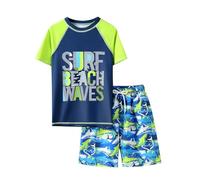 Générique Maillot de Bain garçon 2 pièces Natation Surf été Plage Piscine Short Manches Courtes Motif Requin 7 à 12 Ans Ensemble baignade Confortable (Blue, 8-9 Years)