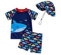 Générique Maillot de Bain Garcon, Maillot de Bain 3 pièces pour garçon avec Chapeau, Comprenant Un t-Shirt Anti-UV et Un Short de Bain, idéal pour la Plage et la Piscine.