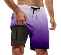 Générique Maillot De Bain Homme Piscine 2 in 1 Short 2025 Court Poche Fermeture Éclair Tight Liner Slip Plage Zip Anti-Éclaboussures Maillots Shorts Étanche Séchage Rapide en avec Boxer Violet M