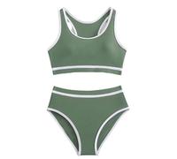 Générique Maillot de Bain pour Fille Bikini à Taille Haute en Deux pièces idéal pour l'extérieur et Les activités Estivales (Army Green, 12-13 Years)