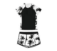 Générique Maillot de Bain pour Fille Ensemble de Plage et Piscine Tenues Estivales Haut de Bikini Rond et Short imprimé Floral pour Adolescentes (Black, 11-12 Y)