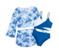 Générique Maillot de Bain pour Filles Ensemble Bikini élégant Mode Estivale Quatre pièces recommandé pour 7-14 Ans idéal pour la Plage Style Sportif (Sky Blue, 11-12 Years)