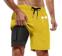 Générique Maillot de Bain pour Homme, 2 en 1 Maillot de Bain Homme avec Doublure Compression Short à SéChage Rapide Short Marque Culotte Taille Haute Rouge Eté Piscine Plage Pente