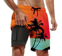 Générique Maillot de Bain pour Homme avec Doublure de Compression, Short de Bain pour Homme, Doublure d'entrejambe de 12,7 cm. (Orange, XL)