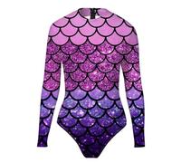 Générique Maillot de Bain Sirène Femme à Manches Longues pour Carnaval - One-Piece Bains de Mer à Imprimé Écailles, pour Fête à Thème, Plage ou Déguisement Festif de Fasching