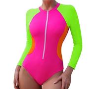 Générique Maillot de Bain Triangle à Manches Longues pour Femmes, Coussinet de Poitrine, Fermeture éclair, Couleur Assortie, Solaire (Green, L)
