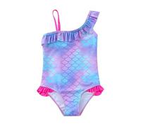 Générique Maillot De Bain Une Piece Fille,Maillot De Bain One Pie Ce Hal Ter Top pour Fille Imprimé éCailles De Poisson (Purple, 7-8 Years)