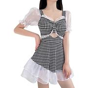 Générique Maillot De Bain Une PièCe,Maillot De Bain Taille Haute en Dentelle à Carreaux Thousand Bird (Black, M)