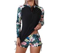 Générique Maillots de Bain 2 Pièces Femme Rashguard Set Manches Longues Tankini Protection Solaire Anti-UV T-Shirt Top de Sport pour Vacances Surf Plage Natation Swimwear Shorty Séchage Rapide