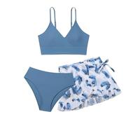 Générique Maillots de Bain Fille 9-14 Ans, Ensemble Maillots de Bain 3 Pièces pour Filles Tankini Sets Hawaïen Fleuri Bikini Haut + Slip de Bain + Jupe Couverte, Maillots de Plage pour Adolescente