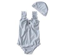 Générique Maillots de Bain Fille, Maillot de Bain Une Pièce pour Fille avec Chapeau - Ensemble Floral Rayé à pour Enfant - Tenue de Plage sans Manches