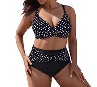Générique Maillots Deux PièCes Femme Grande Taille,Maillot De Bain Femme Tankini Taille Haute ContrôLe du Ventre Push Up Tenue Tankini Swimwear Imprimé à Pois VêTements De Plage Swimsuit