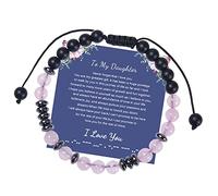 Générique Mamie Message Anneaux À ma fille et ma petite-fille Bracelet 6MM Rose Frosted Stone Bracelet Largeur Rose Couple Pour Bracelets Bijoux (A, One Size)