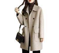 Générique Manteau Classique En Mélange De Laine À Double Boutonnage À Revers De Couleur Unie Pour Femmes Élégant Décontracté Bureau Printemps Et Automne Manteau Chaud (Beige,M)