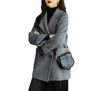 Générique Manteau Croisé En Laine pour Femme En Laine Mélangée À Chevrons Style Blazer De Travail/Affaires Col À Revers Classique Trench Coat D'Hiver pour Femme avec Poches Gris Bleu Taille S