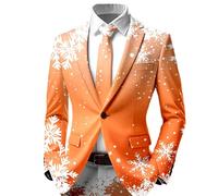 Générique Manteau De Noël pour Homme - Blazer Homme Veste imprimée de Vacances Tenue de fête Manteau décontracté élégant pour la déclaration de Mode d'hiver pour (Orange XL)