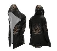 Générique Manteau d'hiver à Capuche Vikings, Mythologie Nordique Cachemire 3D Imprimé Cape Chaude de Longueur Moyenne pour Hommes et Femmes