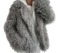 Générique Manteau en Fausse Fourrure pour Femme Veste Femme Polaire Épais À Revers en Cuir Et Shaggy Veste en Faux Daim Manches Longues Vêtement d'hiver Chaud Manteau en Fourrure(Gray,S)