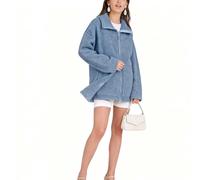 Générique Manteau en Fausse Fourrure pour Femme Veste Femme Polaire Épais À Revers en Cuir Et Shaggy Veste en Faux Daim Manches Longues Vêtement d'hiver Chaud Manteau en Fourrure(Blue,S)