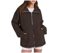 Générique Manteau en Fausse Fourrure pour Femme Veste Femme Polaire Épais À Revers en Cuir Et Shaggy Veste en Faux Daim Manches Longues Vêtement d'hiver Chaud Manteau en Fourrure(Brown,XXL)