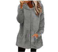 Générique Manteau en Polaire Laine Unie Femme Avec Zippé Veste Chaude Femme Vêtement D'extérieur Confortable Blouson Hiver Vestes Fourrure Pour Coat à Capuche Loisirs et Vie Quotidienne Sweatshirt